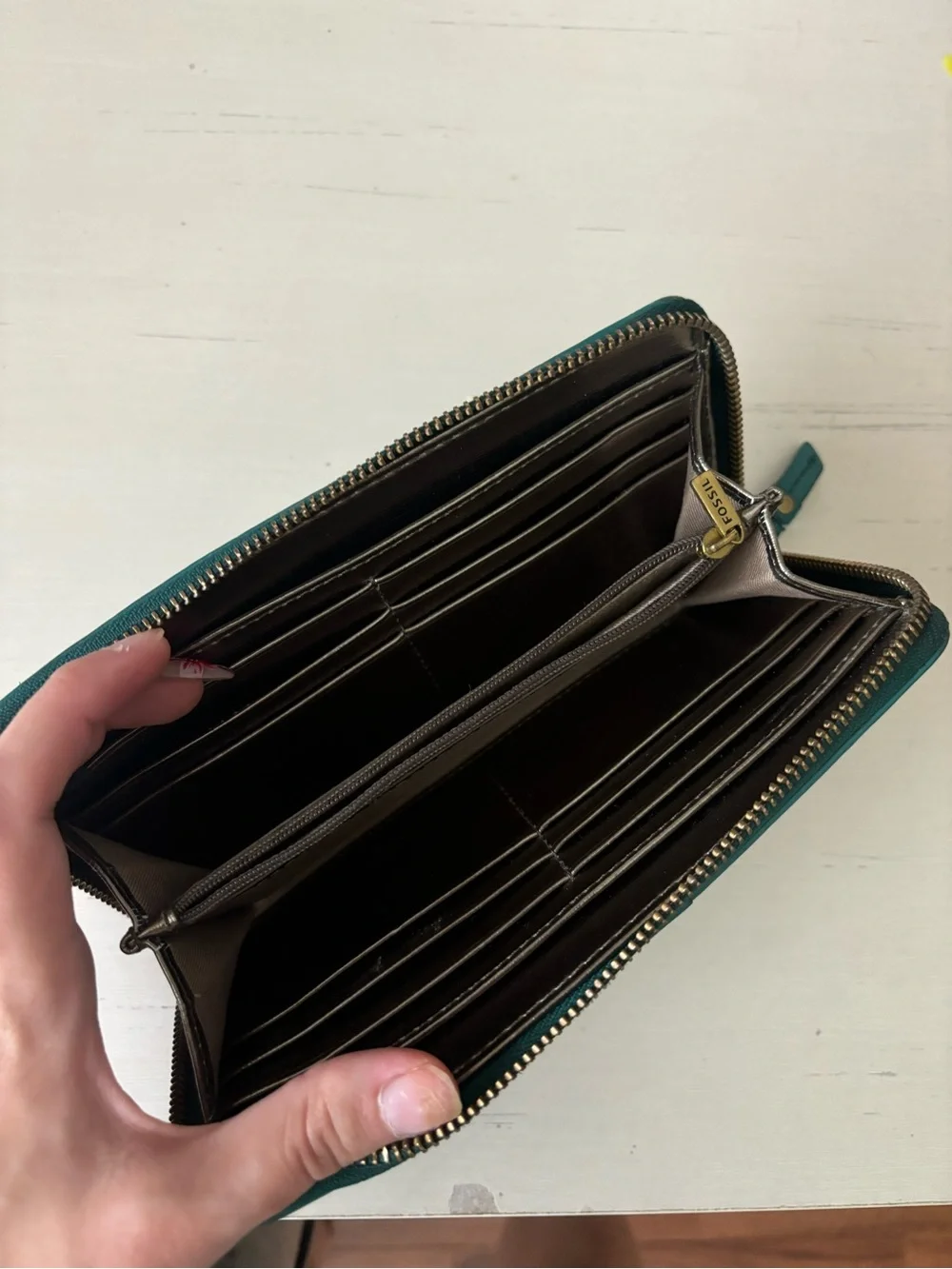 Fossil genuine leather teal continental zip wallet